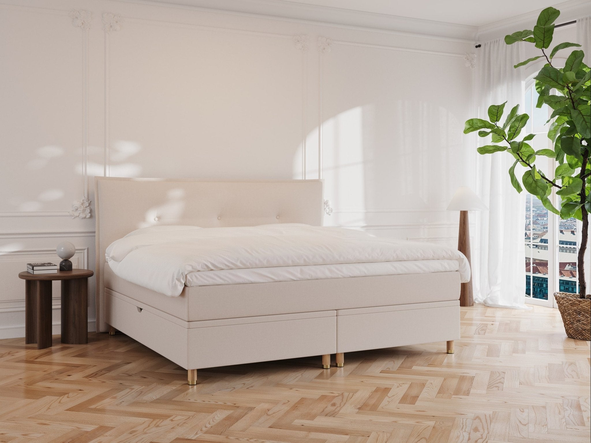 Alva Älv 200x200 Sand Nordic Dream tilbyr senger med skandinavisk design og materialer av høy kvalitet. Opplev perfekt komfort for en god natts søvn. Bestill din i dag!