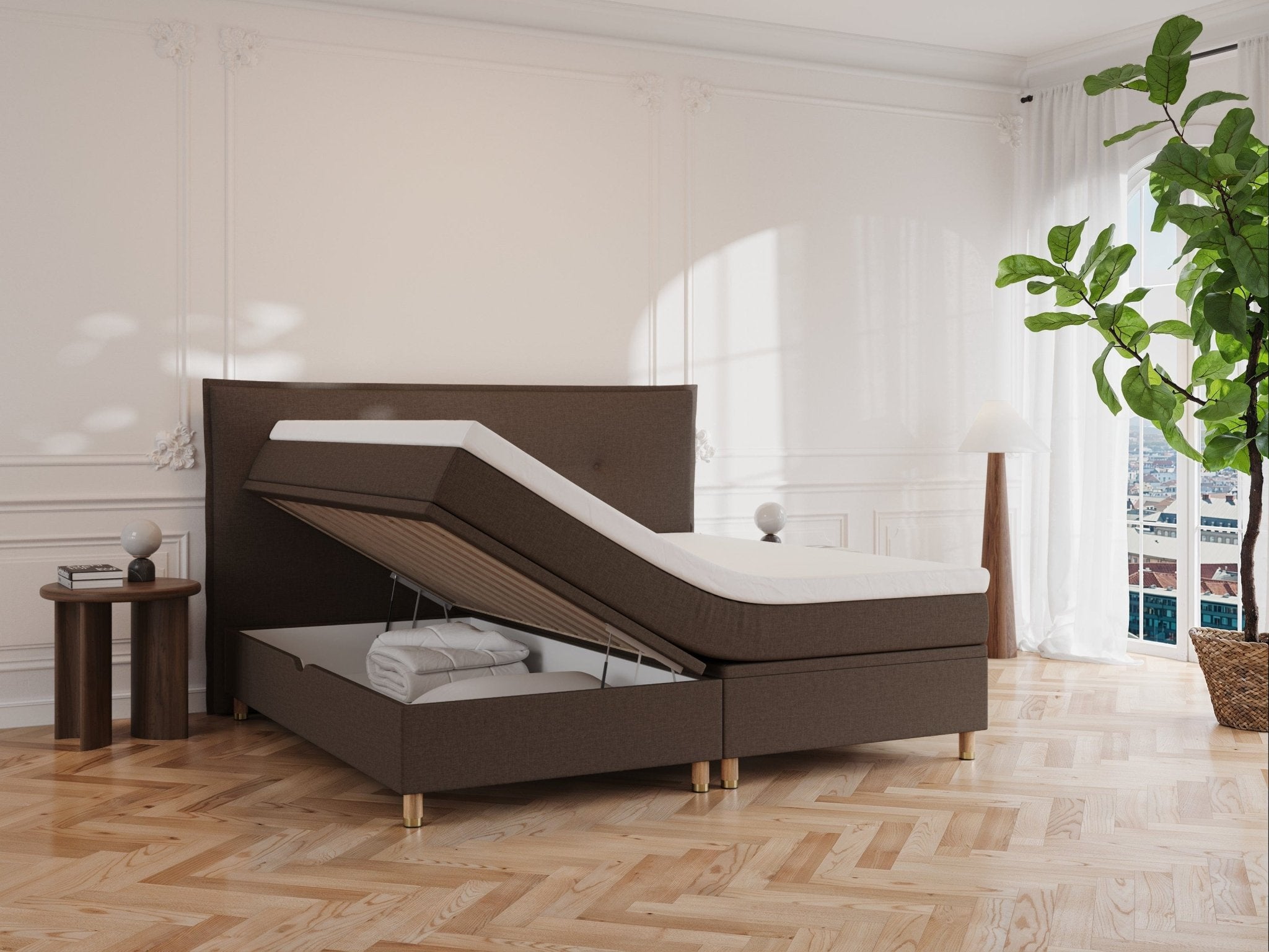 Alva Nordlys 220x220 Mørk brun Nordic Dream tilbyr senger med skandinavisk design og materialer av høy kvalitet. Opplev perfekt komfort for en god natts søvn. Bestill din i dag!