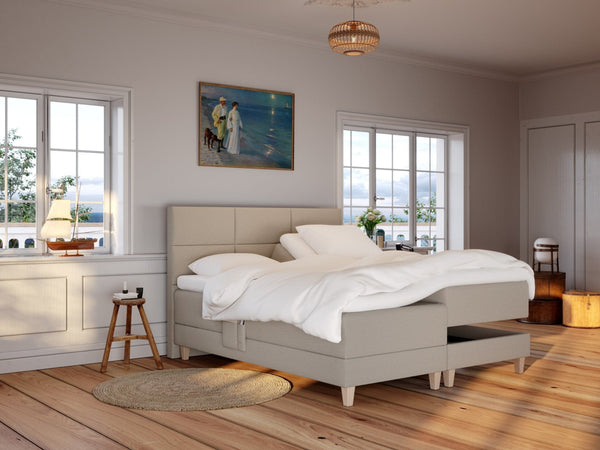 Aura Älv 160x200 Sand Nordic Dream tilbyr senger med skandinavisk design og materialer av høy kvalitet. Opplev perfekt komfort for en god natts søvn. Bestill din i dag!