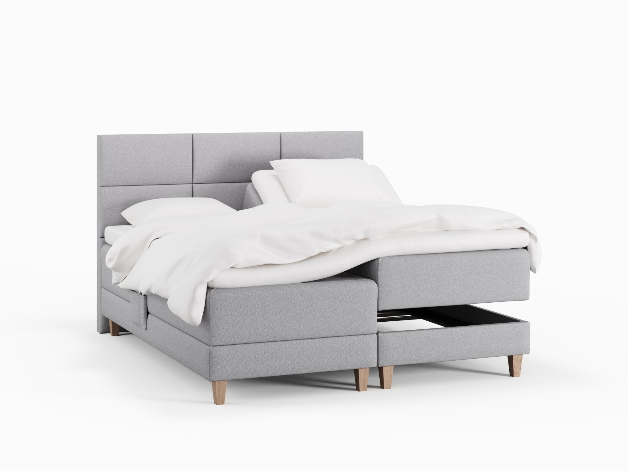 Aura Älv 210x210 Lysegrå Nordic Dream tilbyr senger med skandinavisk design og materialer av høy kvalitet. Opplev perfekt komfort for en god natts søvn. Bestill din i dag!