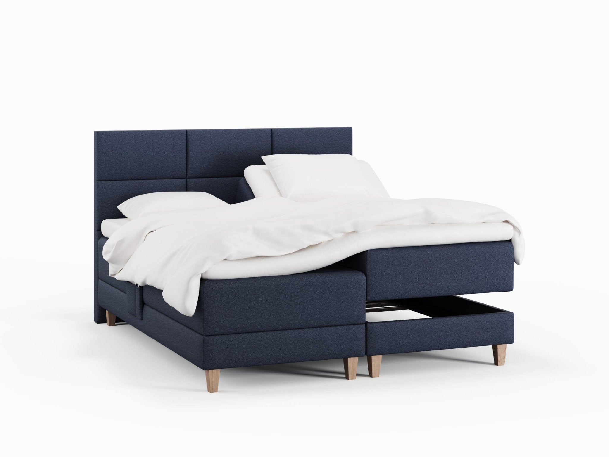 Aura Älv 210x210 Mørkeblå Nordic Dream tilbyr senger med skandinavisk design og materialer av høy kvalitet. Opplev perfekt komfort for en god natts søvn. Bestill din i dag!