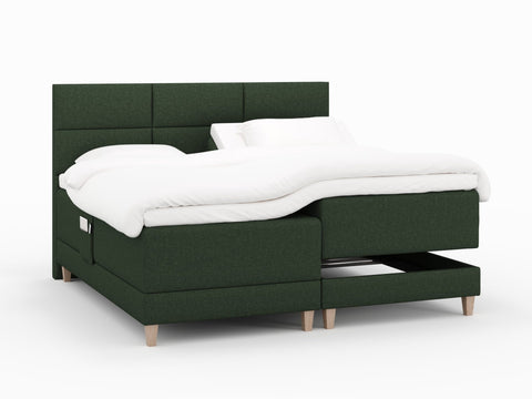 Aura Fjord 210x210 Mørkegrøn Nordic Dream tilbyr senger med skandinavisk design og materialer av høy kvalitet. Opplev perfekt komfort for en god natts søvn. Bestill din i dag!