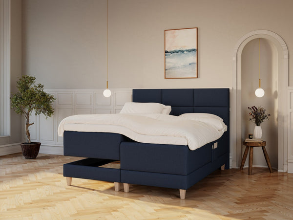 Aura Nordlys 180x200 Mørkeblå Nordic Dream tilbyr senger med skandinavisk design og materialer av høy kvalitet. Opplev perfekt komfort for en god natts søvn. Bestill din i dag!