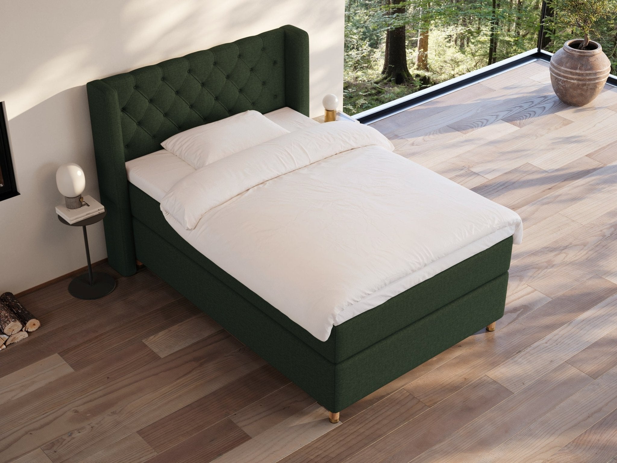 Eira Fjord 140x200 Mørkegrøn Nordic Dream tilbyr senger med skandinavisk design og materialer av høy kvalitet. Opplev perfekt komfort for en god natts søvn. Bestill din i dag!