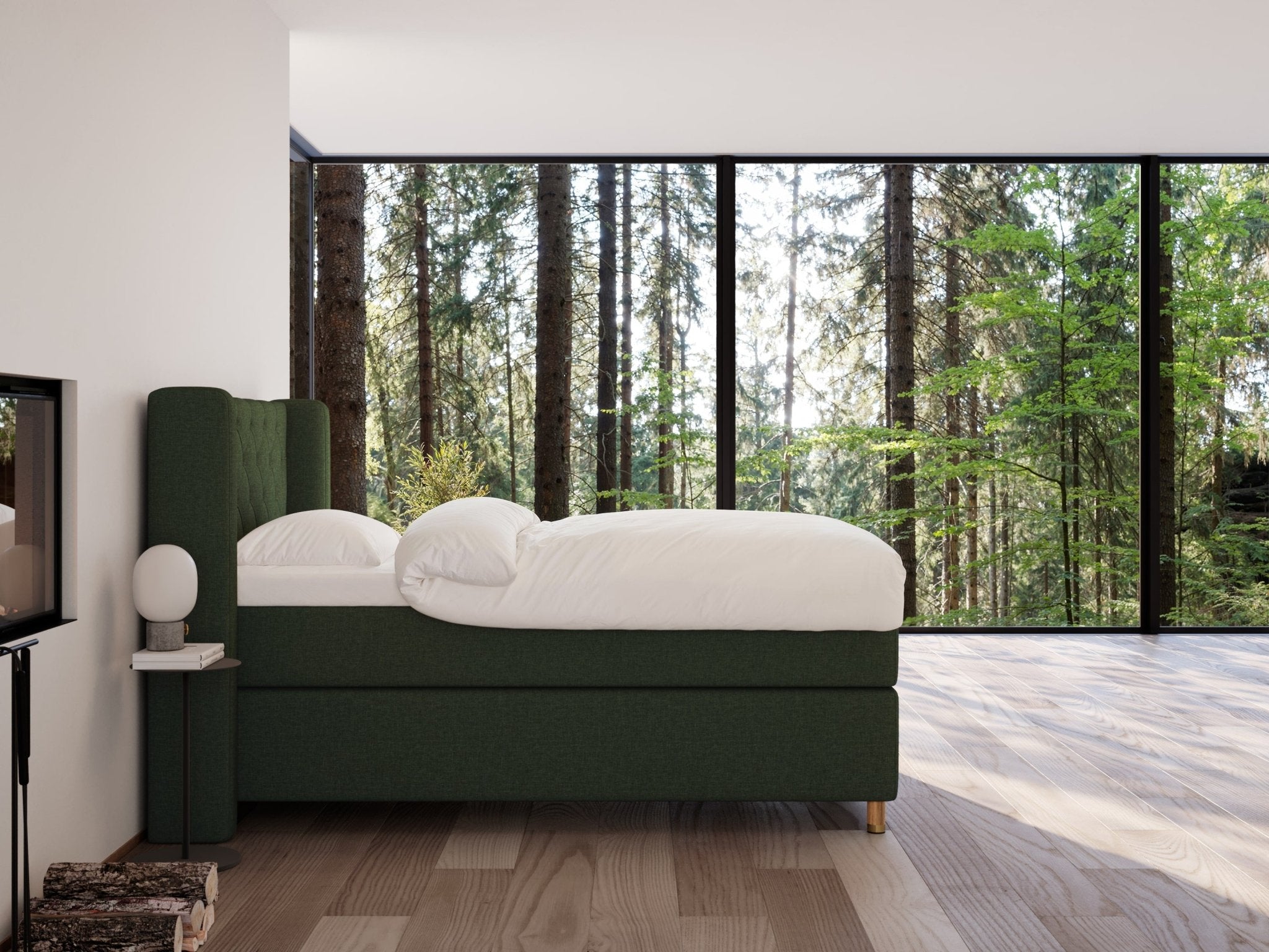 Eira Fjord 140x200 Mørkegrøn Nordic Dream tilbyr senger med skandinavisk design og materialer av høy kvalitet. Opplev perfekt komfort for en god natts søvn. Bestill din i dag!