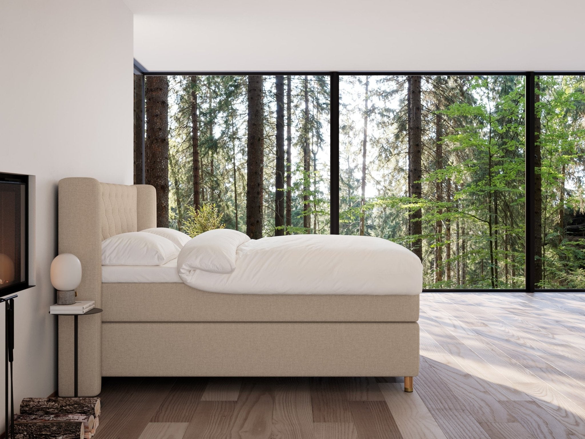 Eira Fjord 160x200 Sand Nordic Dream tilbyr senger med skandinavisk design og materialer av høy kvalitet. Opplev perfekt komfort for en god natts søvn. Bestill din i dag!