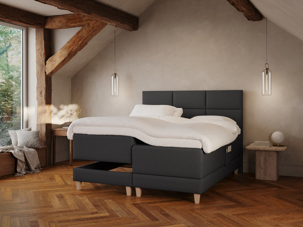 Aura Älv 160x200 Antrasitt Nordic Dream tilbyr senger med skandinavisk design og materialer av høy kvalitet. Opplev perfekt komfort for en god natts søvn. Bestill din i dag!