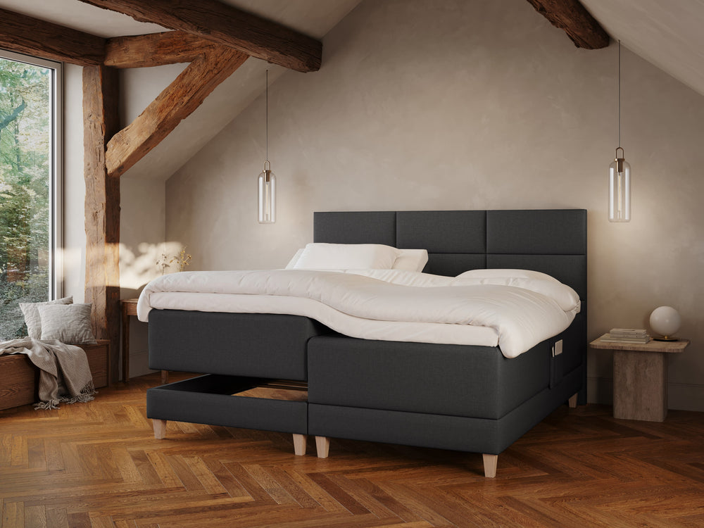 Aura Älv 210x210 Antrasitt Nordic Dream tilbyr senger med skandinavisk design og materialer av høy kvalitet. Opplev perfekt komfort for en god natts søvn. Bestill din i dag!