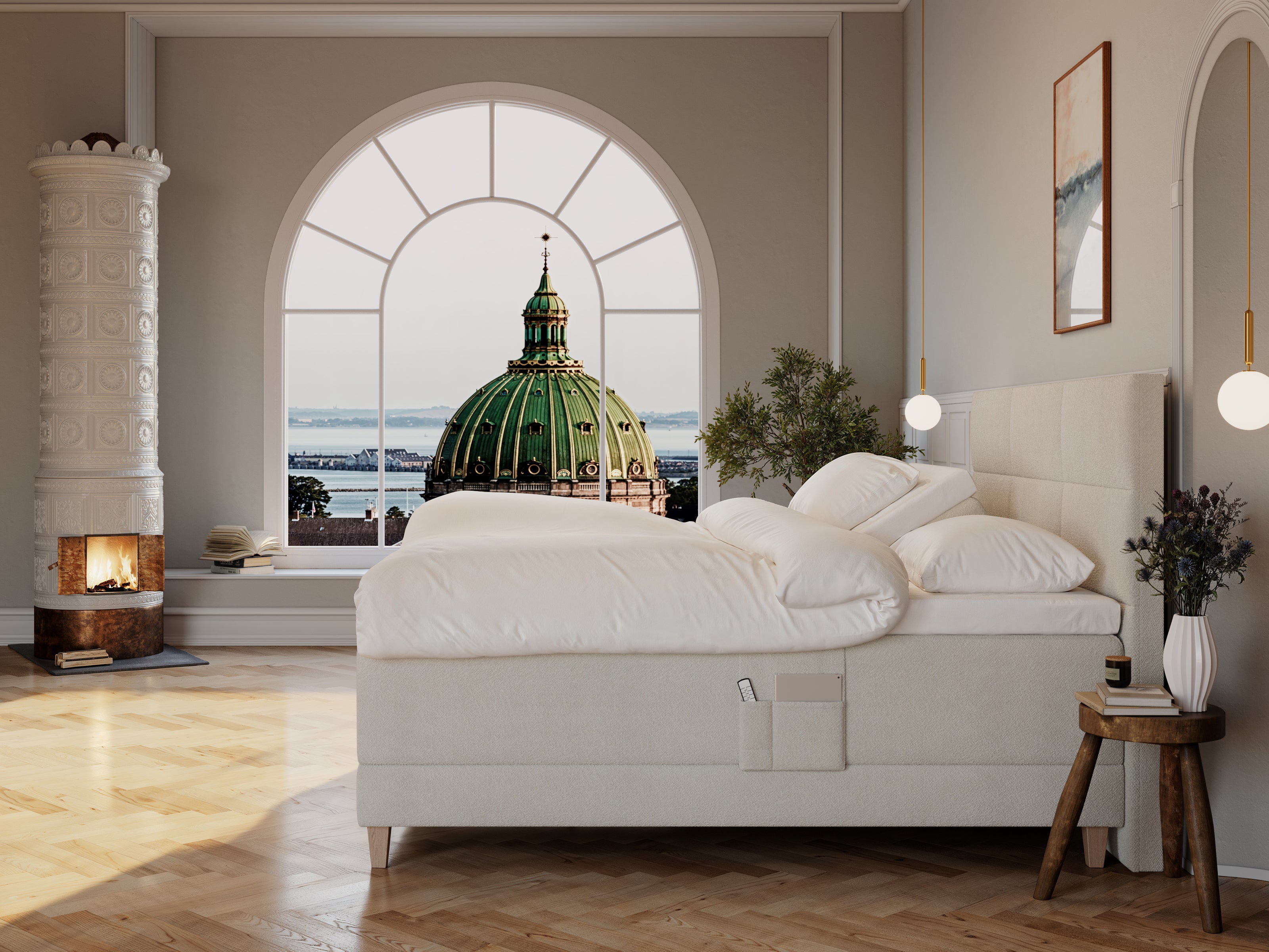 Aura Nordlys 210x210 Bouclé cream Nordic Dream tilbyr senger med skandinavisk design og materialer av høy kvalitet. Opplev perfekt komfort for en god natts søvn. Bestill din i dag!