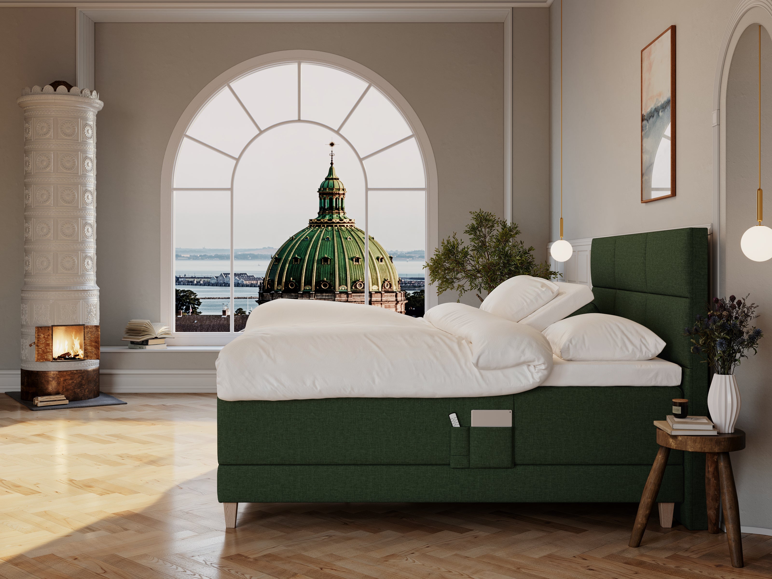 Aura Nordlys 210x210 Mørkegrøn Nordic Dream tilbyr senger med skandinavisk design og materialer av høy kvalitet. Opplev perfekt komfort for en god natts søvn. Bestill din i dag!