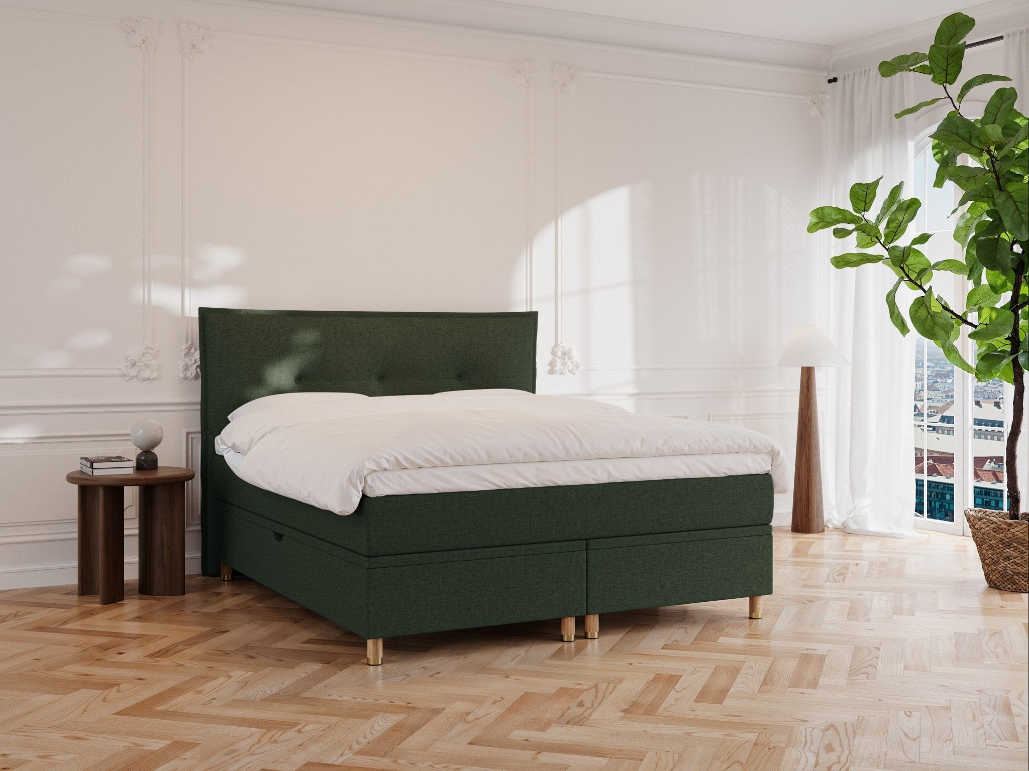Alva Fjäll 160x200 Mørkegrøn Nordic Dream tilbyr senger med skandinavisk design og materialer av høy kvalitet. Opplev perfekt komfort for en god natts søvn. Bestill din i dag!