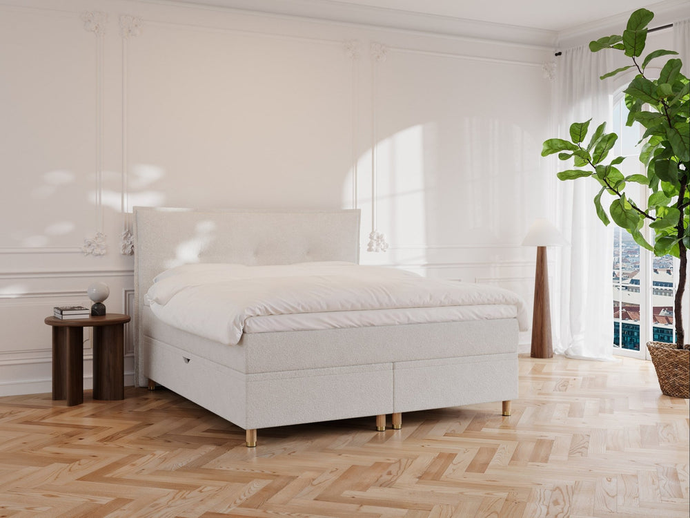 Alva Fjord 160x210 Bouclé cream Nordic Dream tilbyr senger med skandinavisk design og materialer av høy kvalitet. Opplev perfekt komfort for en god natts søvn. Bestill din i dag!