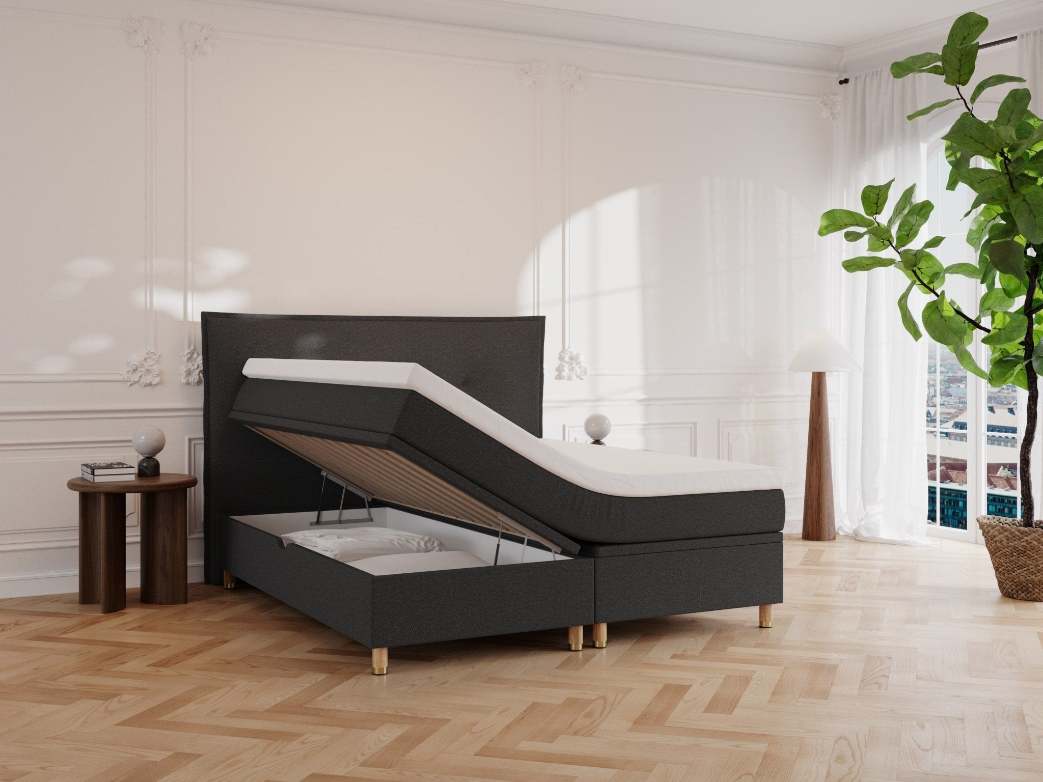 Alva Älv 160x210 Antrasitt Nordic Dream tilbyr senger med skandinavisk design og materialer av høy kvalitet. Opplev perfekt komfort for en god natts søvn. Bestill din i dag!