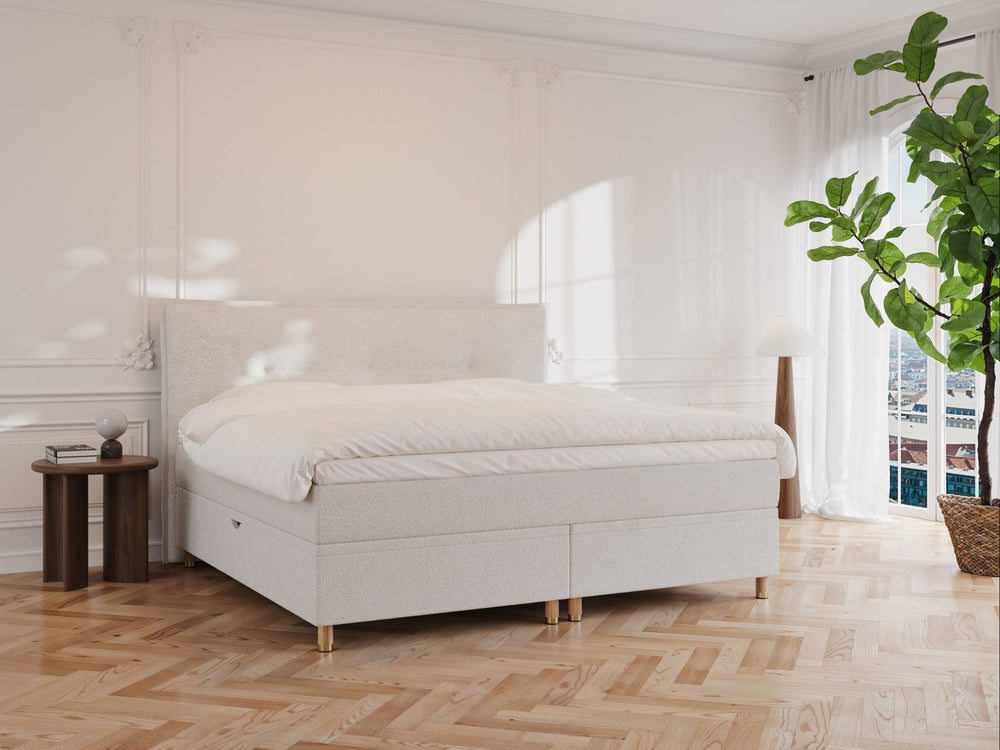 Alva Nordlys 200x200 Bouclé cream Nordic Dream tilbyr senger med skandinavisk design og materialer av høy kvalitet. Opplev perfekt komfort for en god natts søvn. Bestill din i dag!