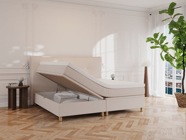 Alva Nordlys 210x210 Sand Nordic Dream tilbyr senger med skandinavisk design og materialer av høy kvalitet. Opplev perfekt komfort for en god natts søvn. Bestill din i dag!