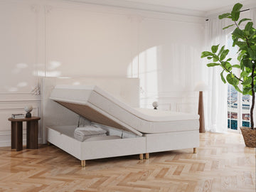 Alva Nordlys 220x220 Bouclé cream Nordic Dream tilbyr senger med skandinavisk design og materialer av høy kvalitet. Opplev perfekt komfort for en god natts søvn. Bestill din i dag!
