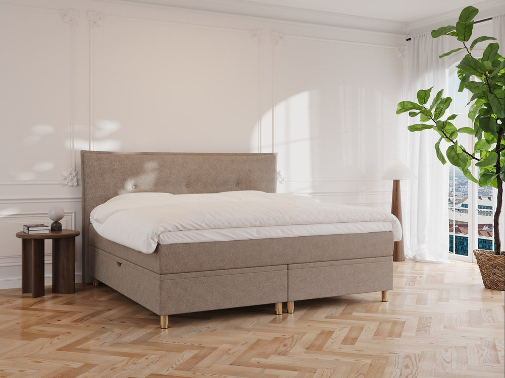 Alva Nordlys 220x220 Bouclé latte Nordic Dream tilbyr senger med skandinavisk design og materialer av høy kvalitet. Opplev perfekt komfort for en god natts søvn. Bestill din i dag!