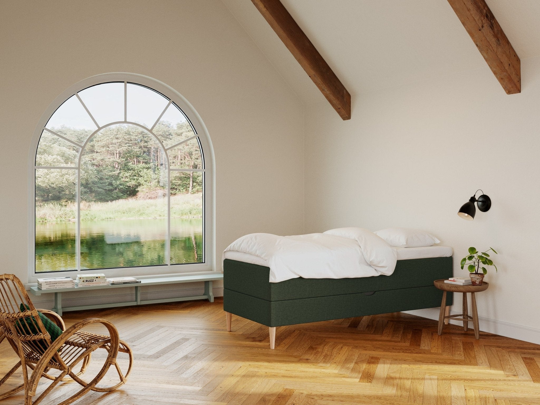 Astrid Fjäll 90x200 Mørkegrøn Nordic Dream tilbyr senger med skandinavisk design og materialer av høy kvalitet. Opplev perfekt komfort for en god natts søvn. Bestill din i dag!