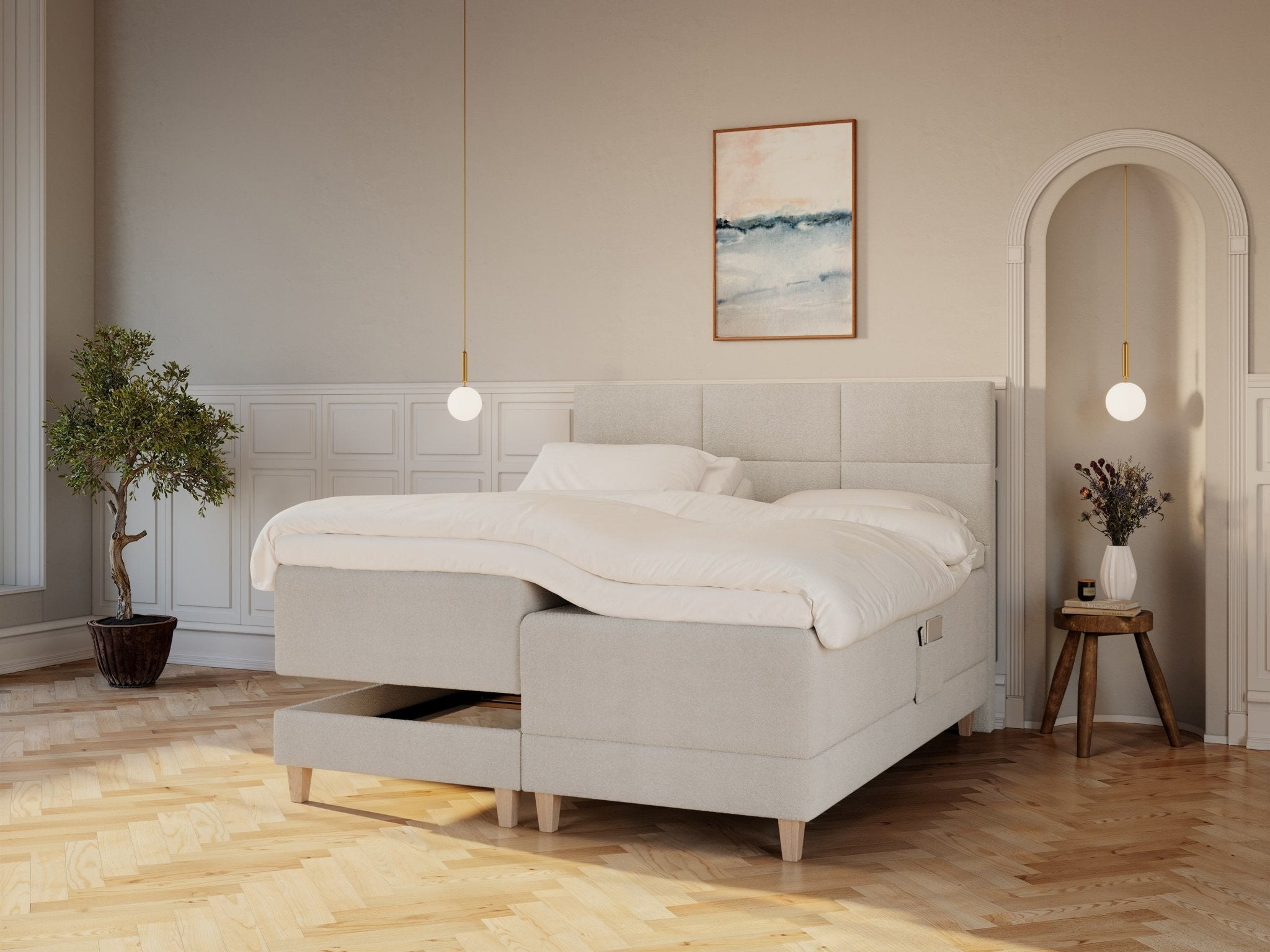 Aura Älv 160x200 Bouclé cream Nordic Dream tilbyr senger med skandinavisk design og materialer av høy kvalitet. Opplev perfekt komfort for en god natts søvn. Bestill din i dag!