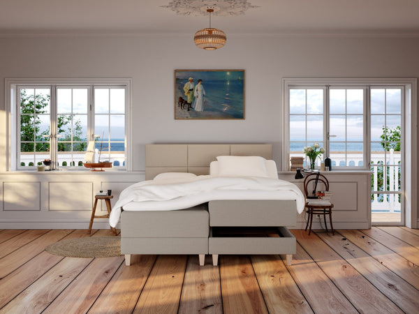 Aura Älv 180x210 Sand Nordic Dream tilbyr senger med skandinavisk design og materialer av høy kvalitet. Opplev perfekt komfort for en god natts søvn. Bestill din i dag!