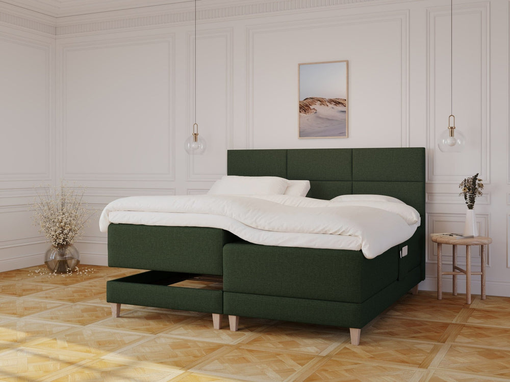 Aura Älv 210x210 Mørkegrøn Nordic Dream tilbyr senger med skandinavisk design og materialer av høy kvalitet. Opplev perfekt komfort for en god natts søvn. Bestill din i dag!