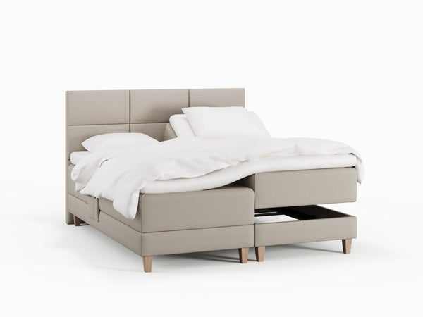 Aura Fjord 160x200 Sand Nordic Dream tilbyr senger med skandinavisk design og materialer av høy kvalitet. Opplev perfekt komfort for en god natts søvn. Bestill din i dag!