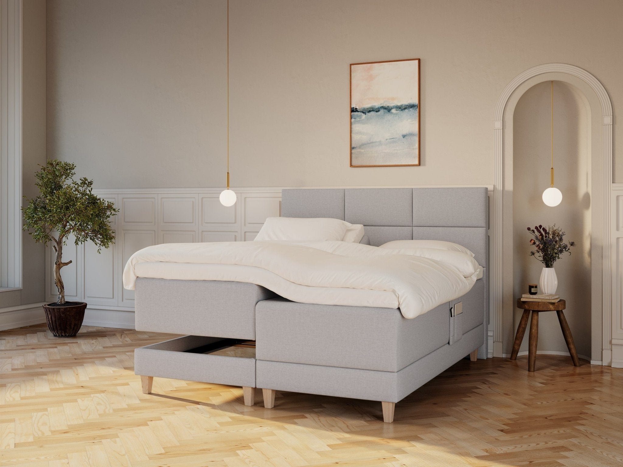Aura Nordlys 180x200 Lysegrå Nordic Dream tilbyr senger med skandinavisk design og materialer av høy kvalitet. Opplev perfekt komfort for en god natts søvn. Bestill din i dag!