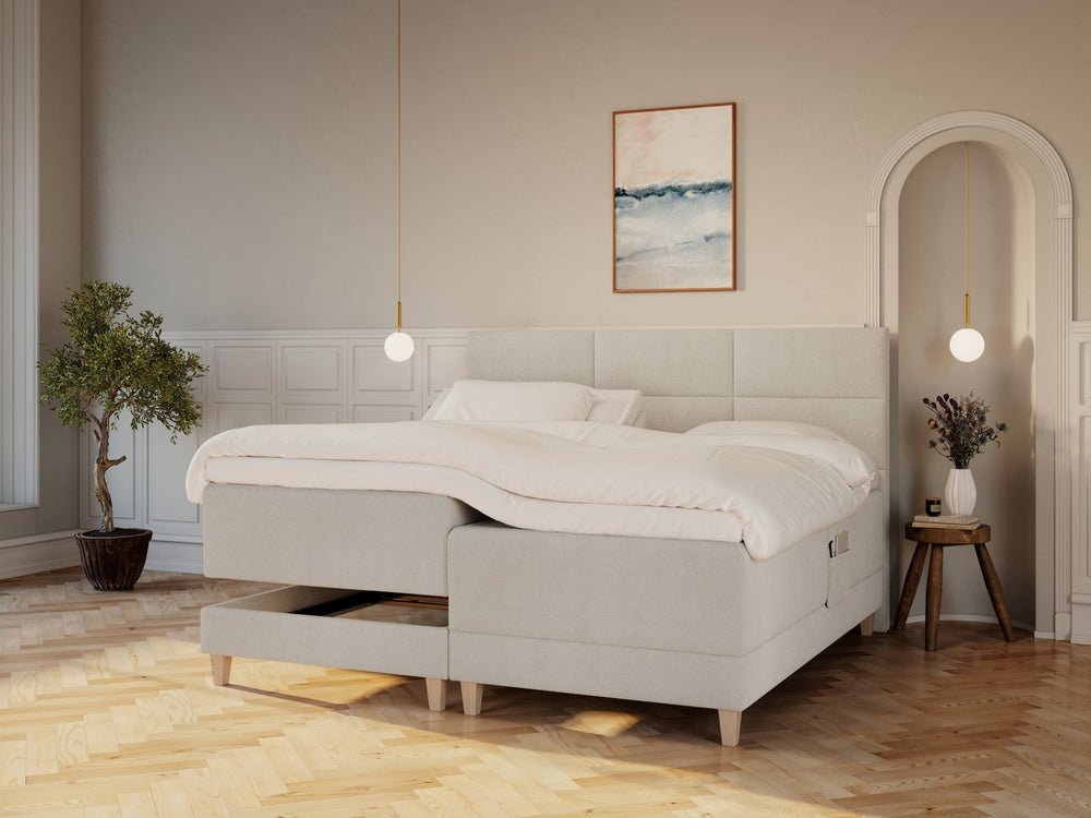 Aura Nordlys 210x210 Bouclé cream Nordic Dream tilbyr senger med skandinavisk design og materialer av høy kvalitet. Opplev perfekt komfort for en god natts søvn. Bestill din i dag!