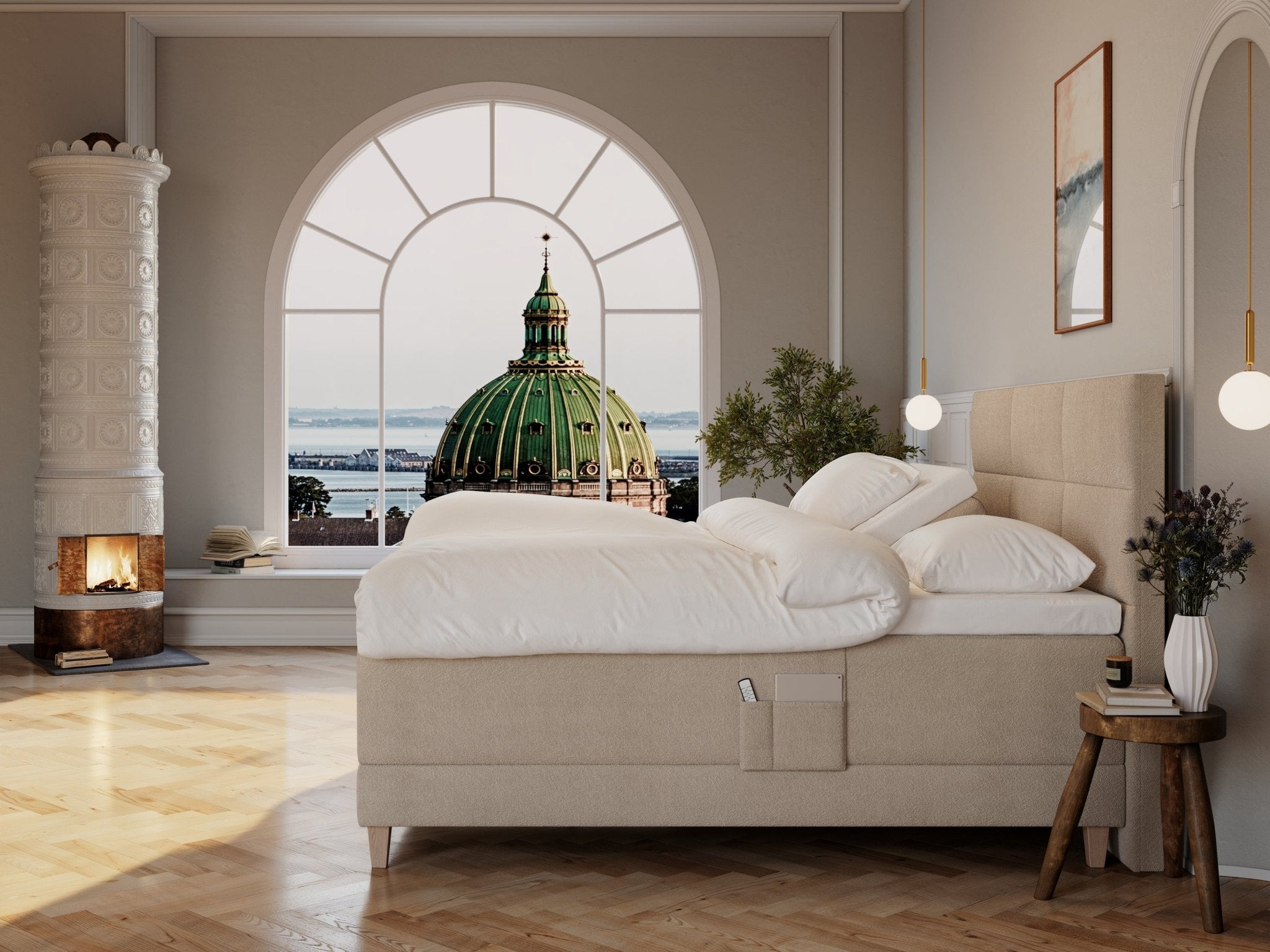 Aura Nordlys 210x210 Bouclé latte Nordic Dream tilbyr senger med skandinavisk design og materialer av høy kvalitet. Opplev perfekt komfort for en god natts søvn. Bestill din i dag!