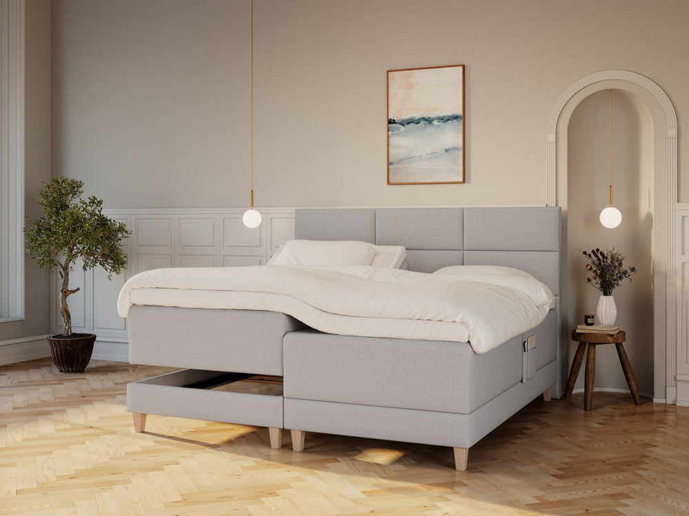 Aura Nordlys 210x210 Lysegrå Nordic Dream tilbyr senger med skandinavisk design og materialer av høy kvalitet. Opplev perfekt komfort for en god natts søvn. Bestill din i dag!