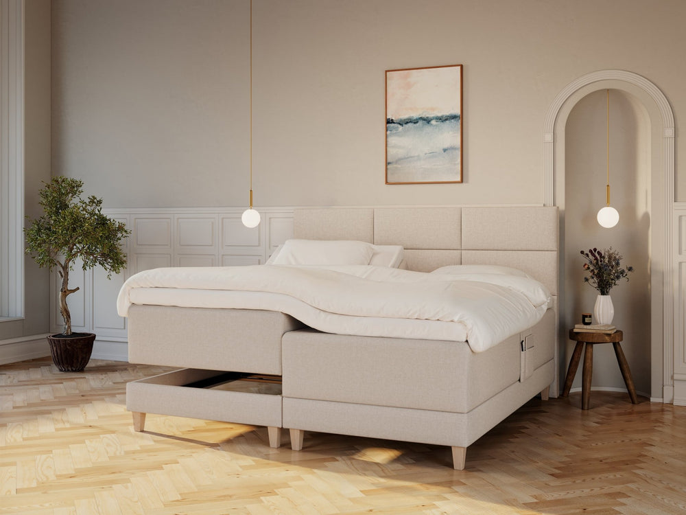 Aura Nordlys 210x210 Sand Nordic Dream tilbyr senger med skandinavisk design og materialer av høy kvalitet. Opplev perfekt komfort for en god natts søvn. Bestill din i dag!