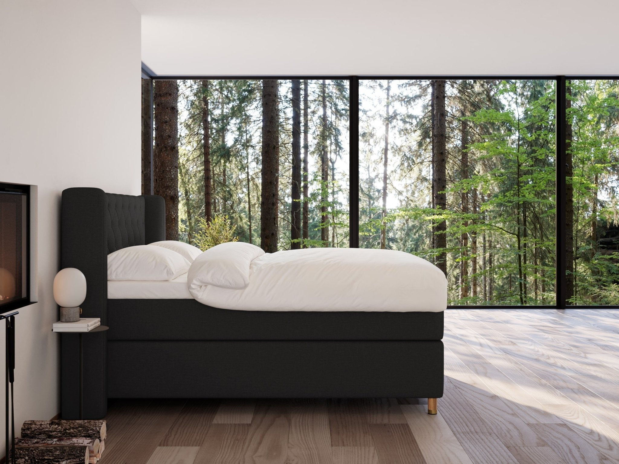 Eira Fjord 160x200 Antrasitt Nordic Dream tilbyr senger med skandinavisk design og materialer av høy kvalitet. Opplev perfekt komfort for en god natts søvn. Bestill din i dag!