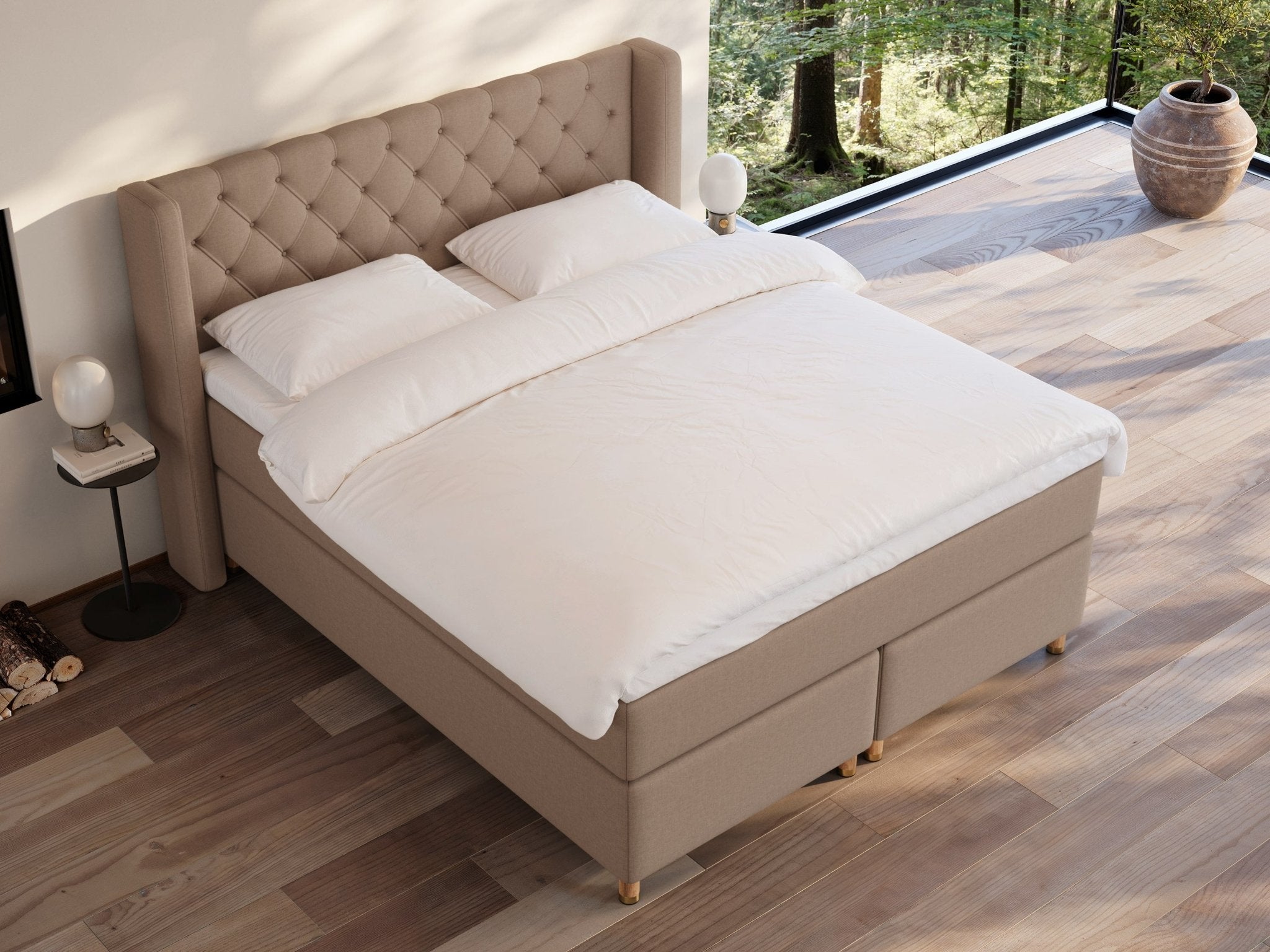 Eira Fjord 160x200 Brun Nordic Dream tilbyr senger med skandinavisk design og materialer av høy kvalitet. Opplev perfekt komfort for en god natts søvn. Bestill din i dag!
