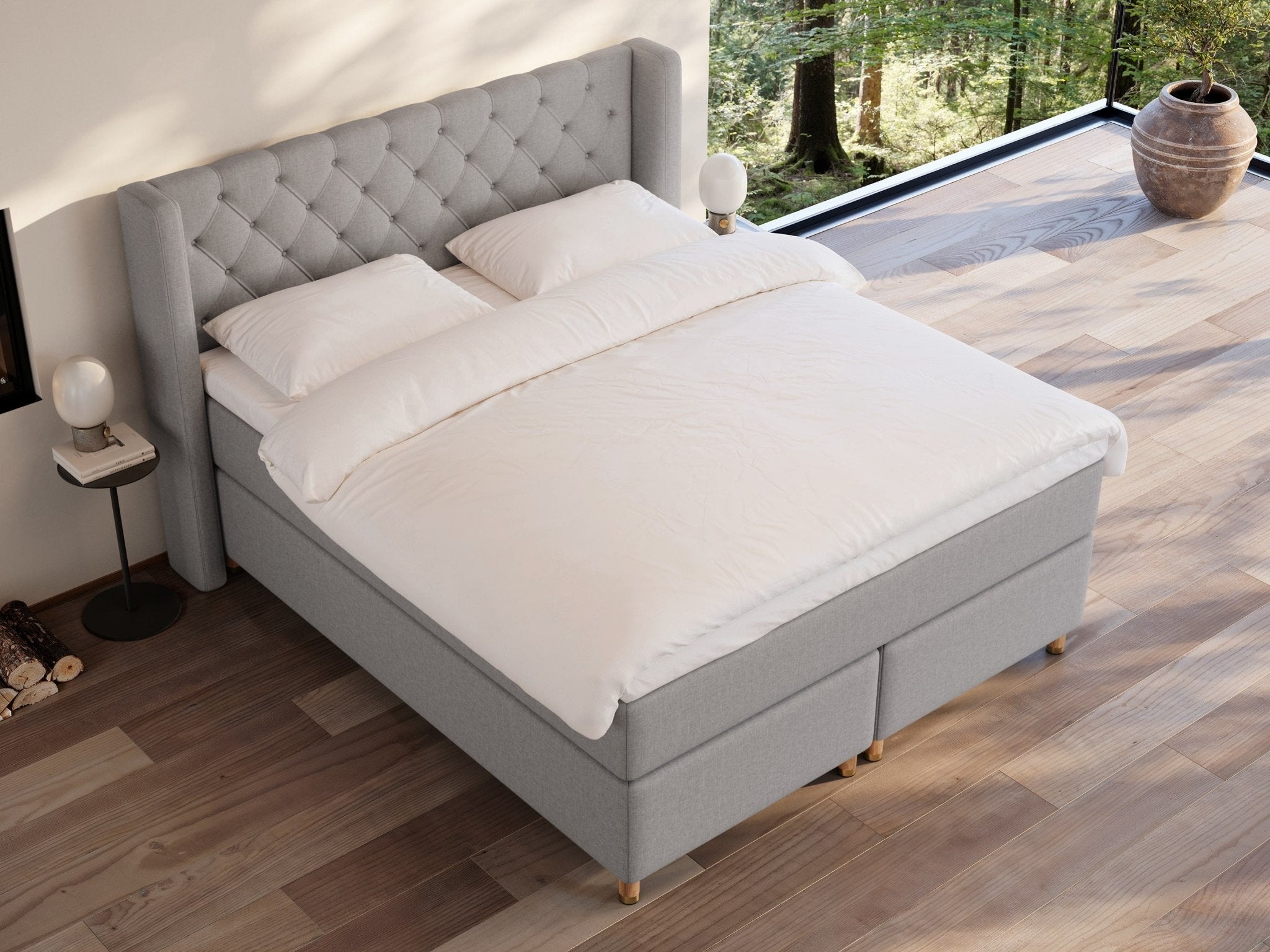 Eira Fjord 160x200 Lysegrå Nordic Dream tilbyr senger med skandinavisk design og materialer av høy kvalitet. Opplev perfekt komfort for en god natts søvn. Bestill din i dag!