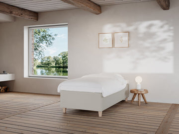 Freja Fjord 90x200 Sand Nordic Dream tilbyr senger med skandinavisk design og materialer av høy kvalitet. Opplev perfekt komfort for en god natts søvn. Bestill din i dag!