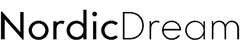 NordicDream-logo i svart tekst på hvit bakgrunn, enkel sans-serif typografi
