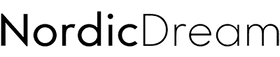 NordicDream-logo i svart tekst på hvit bakgrunn, enkel sans-serif typografi
