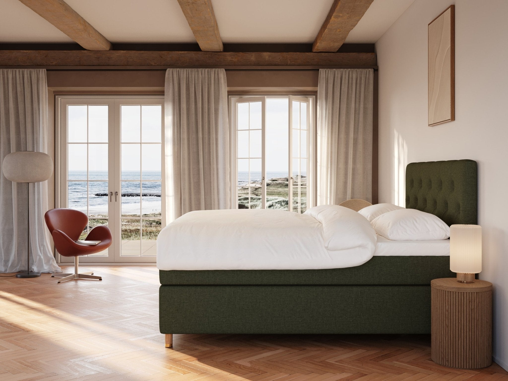 Nora Fjäll 180x210 Mørkegrøn Nordic Dream tilbyr senger med skandinavisk design og materialer av høy kvalitet. Opplev perfekt komfort for en god natts søvn. Bestill din i dag!