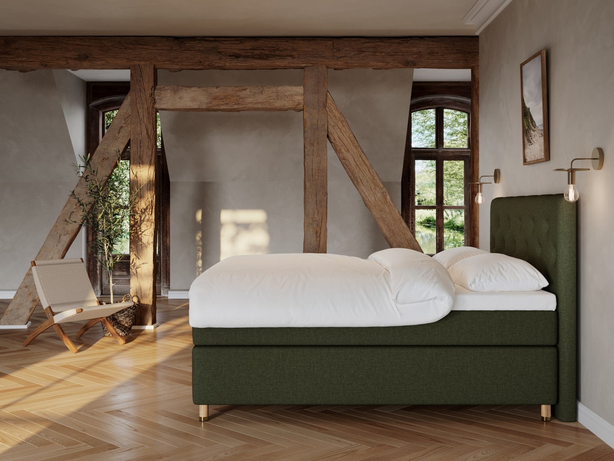 Nora Fjord 160x210 Mørkegrøn Nordic Dream tilbyr senger med skandinavisk design og materialer av høy kvalitet. Opplev perfekt komfort for en god natts søvn. Bestill din i dag!