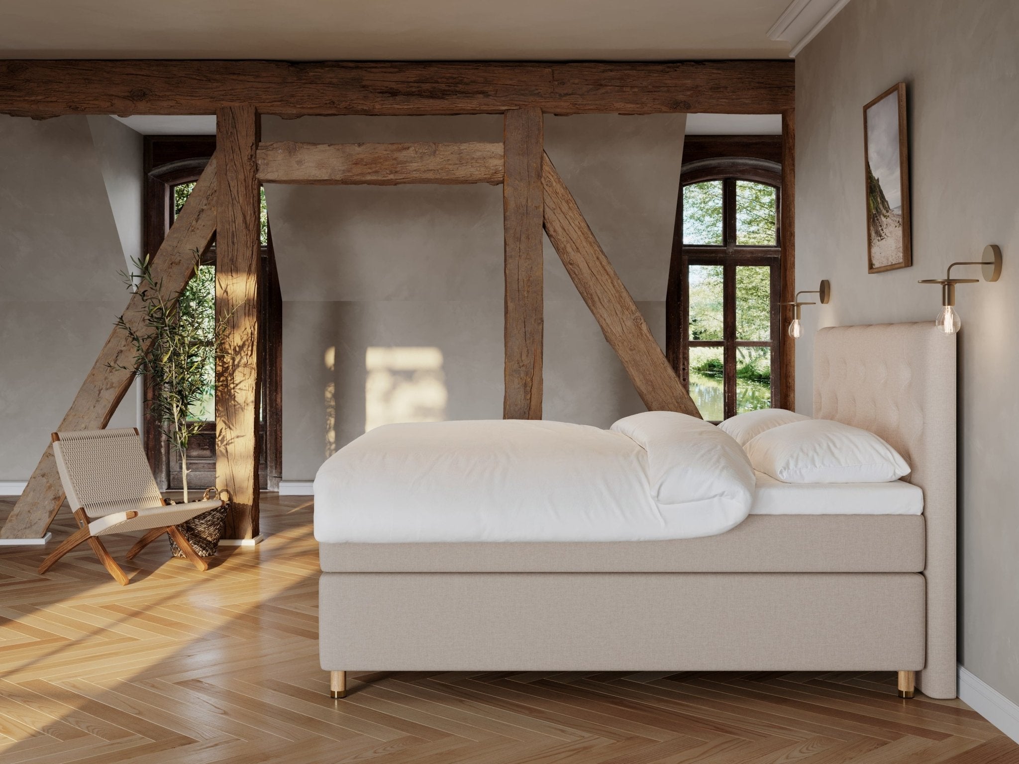 Nora Fjord 180x210 Sand Nordic Dream tilbyr senger med skandinavisk design og materialer av høy kvalitet. Opplev perfekt komfort for en god natts søvn. Bestill din i dag!