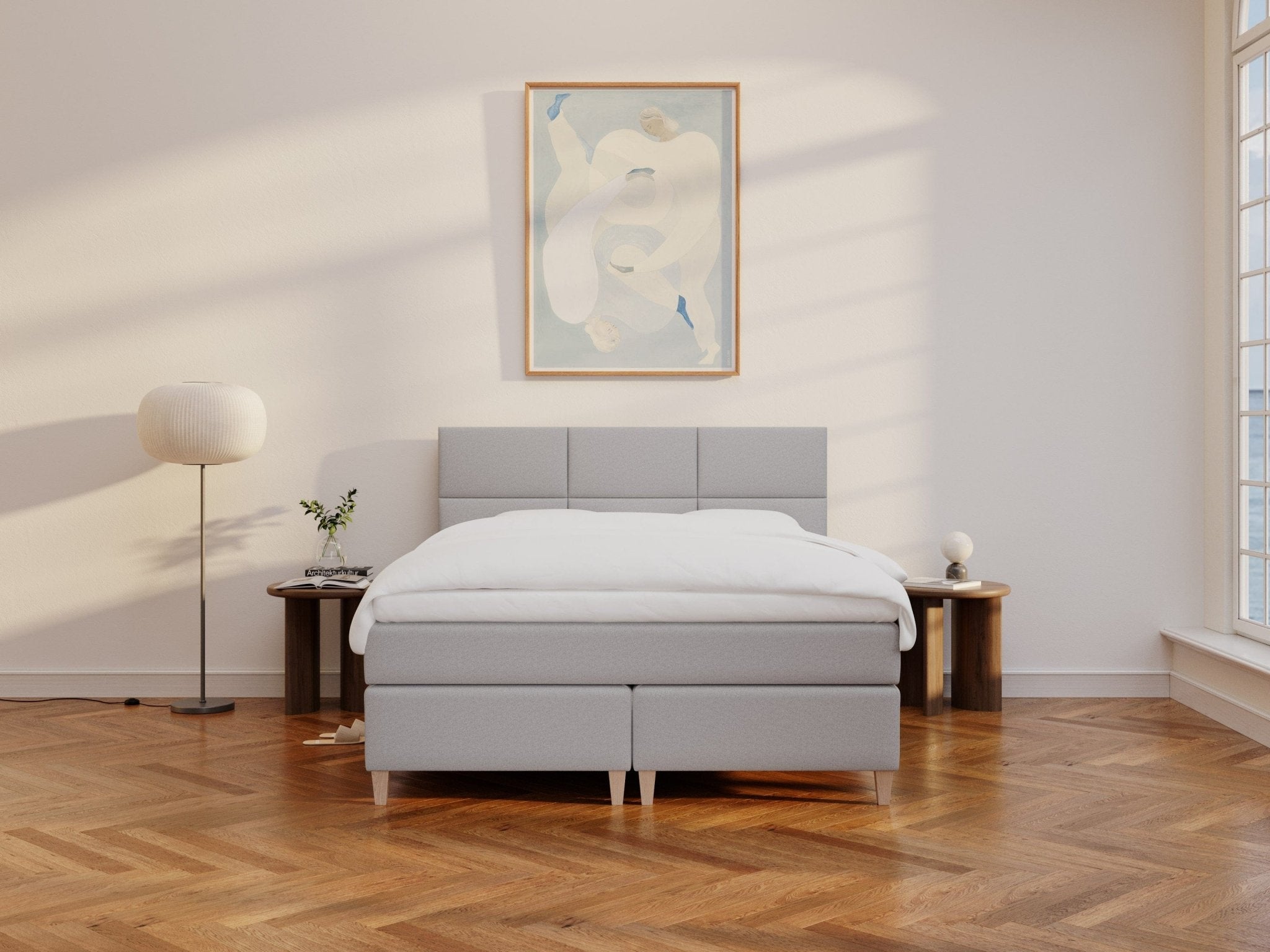 Snefrid Älv 180x200 Lysegrå Nordic Dream tilbyr senger med skandinavisk design og materialer av høy kvalitet. Opplev perfekt komfort for en god natts søvn. Bestill din i dag!