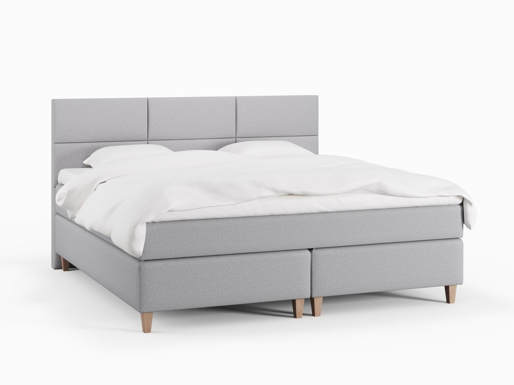 Snefrid Älv 200x200 Lysegrå Nordic Dream tilbyr senger med skandinavisk design og materialer av høy kvalitet. Opplev perfekt komfort for en god natts søvn. Bestill din i dag!