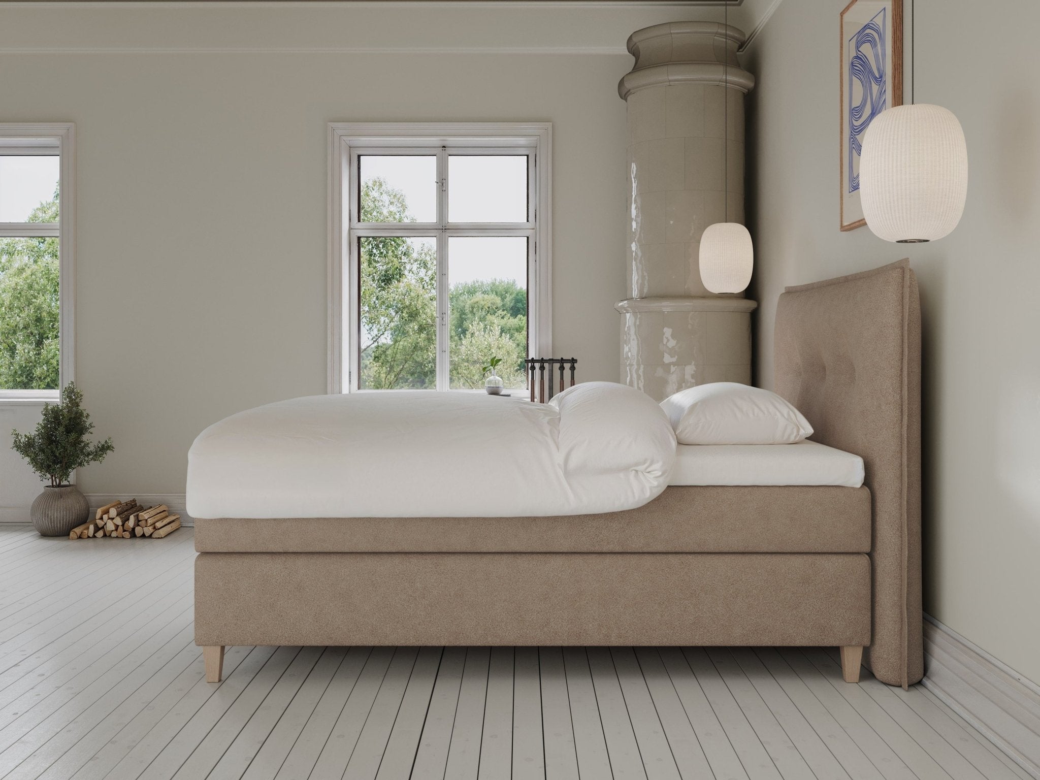 Snefrid Fjord 140x210 Bouclé latte Nordic Dream tilbyr senger med skandinavisk design og materialer av høy kvalitet. Opplev perfekt komfort for en god natts søvn. Bestill din i dag!