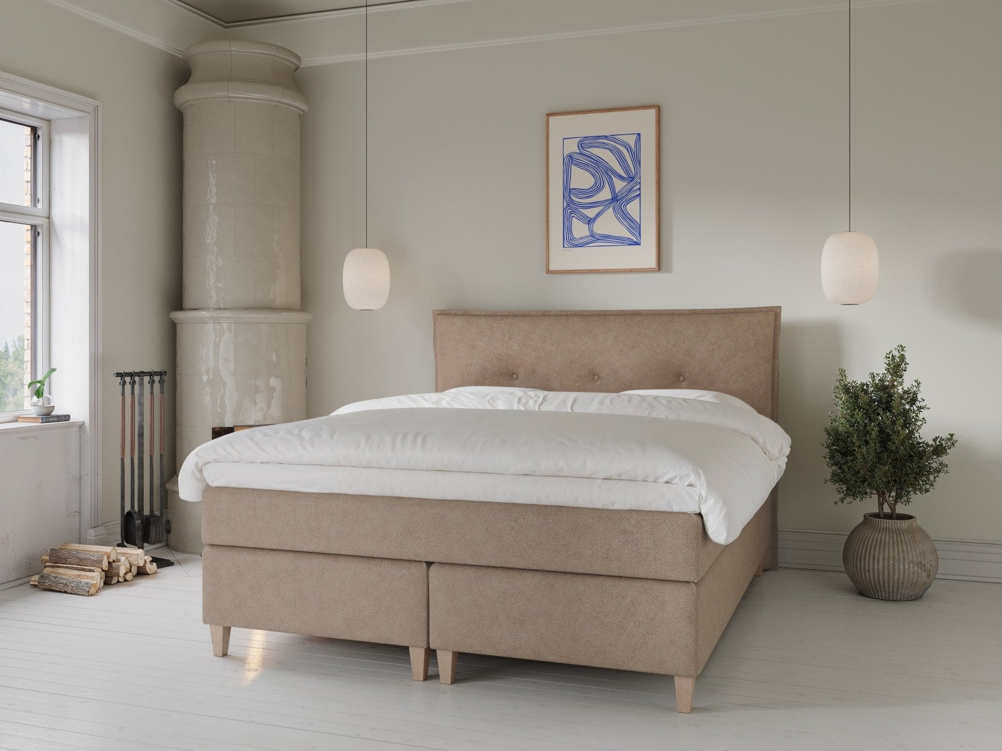 Snefrid Fjord 160x200 Bouclé latte Nordic Dream tilbyr senger med skandinavisk design og materialer av høy kvalitet. Opplev perfekt komfort for en god natts søvn. Bestill din i dag!