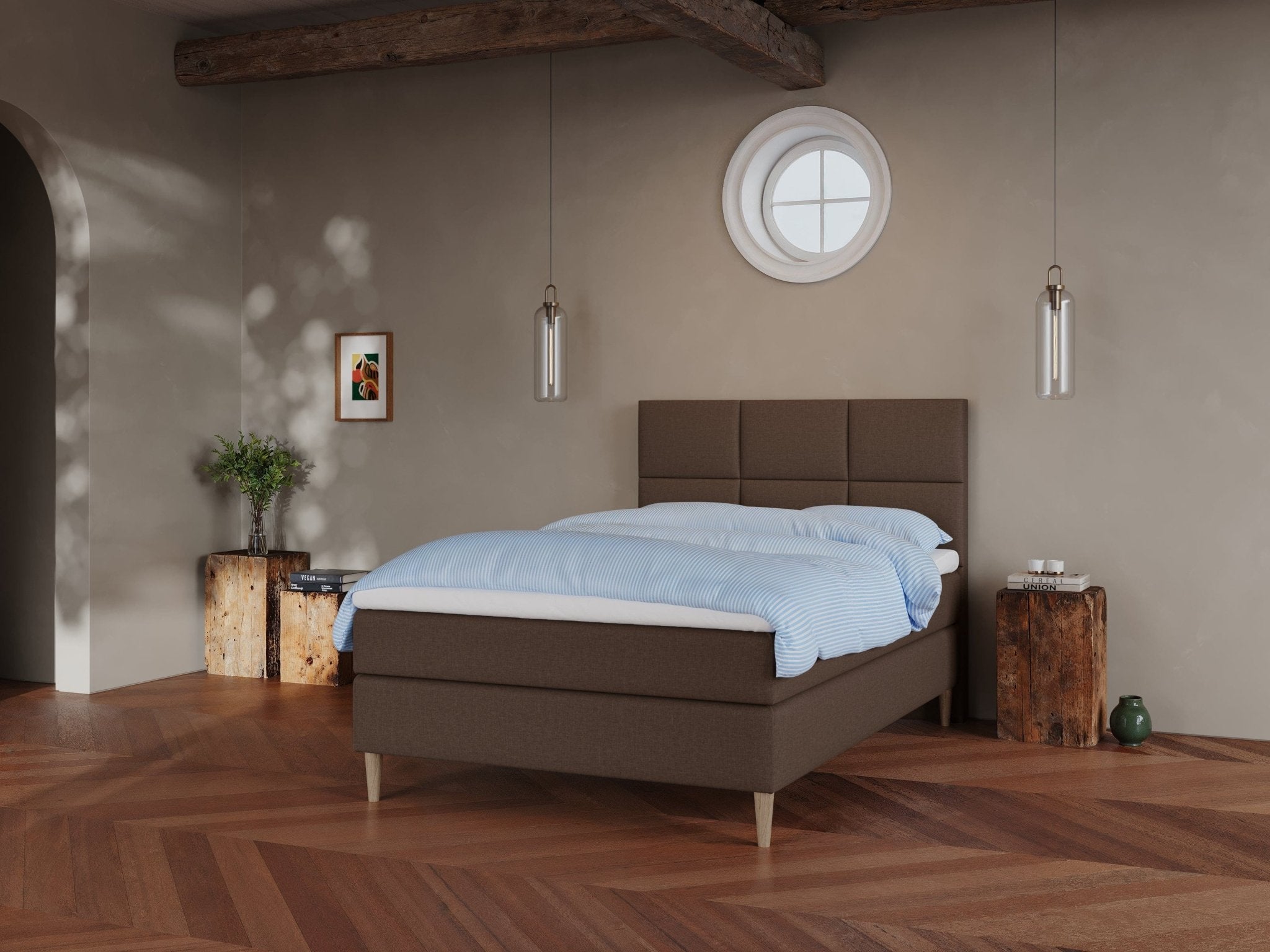 Svanhild Älv 120x200 Mørk brun Nordic Dream tilbyr senger med skandinavisk design og materialer av høy kvalitet. Opplev perfekt komfort for en god natts søvn. Bestill din i dag!