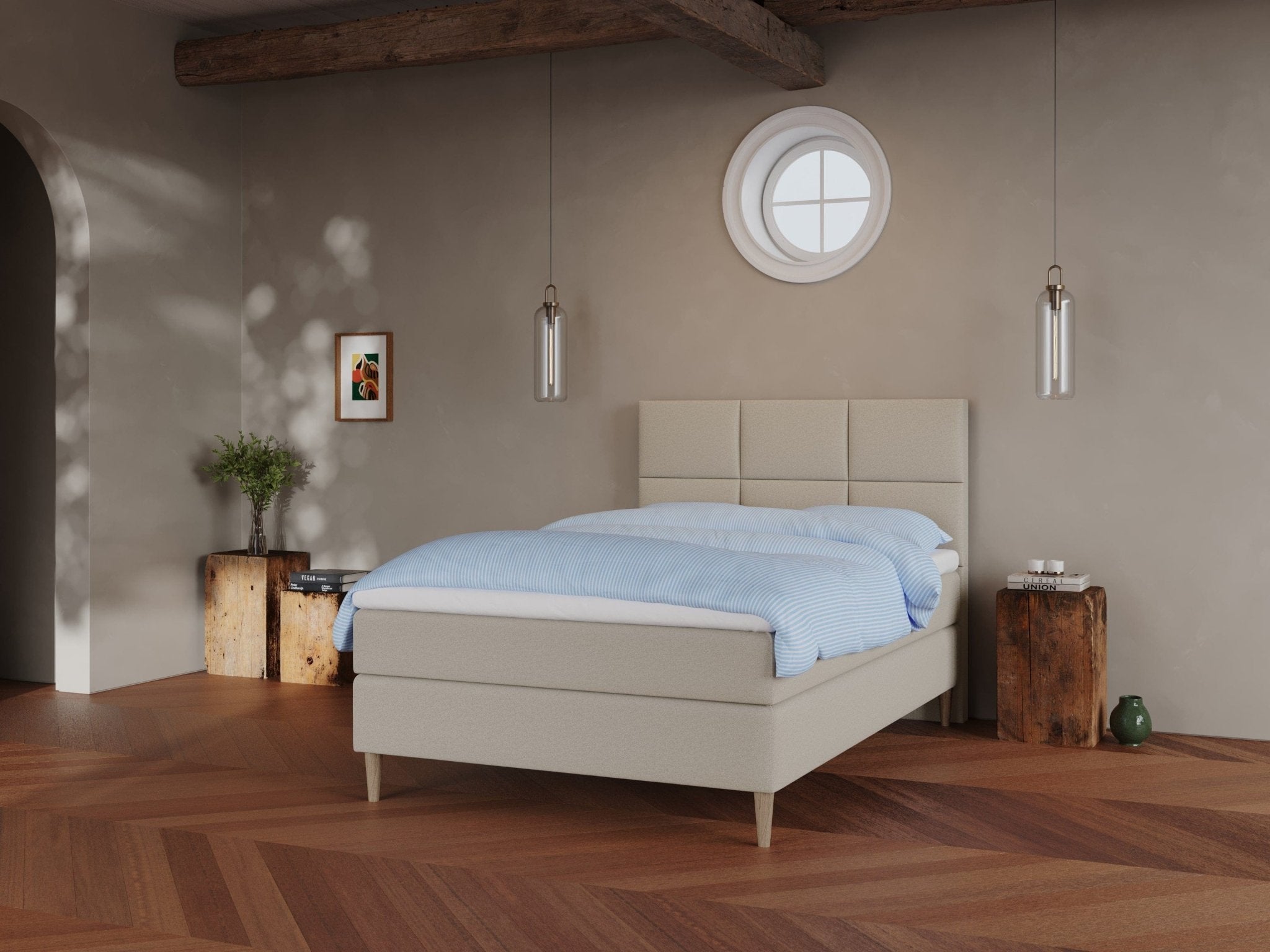 Svanhild Fjord 120x200 Sand Nordic Dream tilbyr senger med skandinavisk design og materialer av høy kvalitet. Opplev perfekt komfort for en god natts søvn. Bestill din i dag!